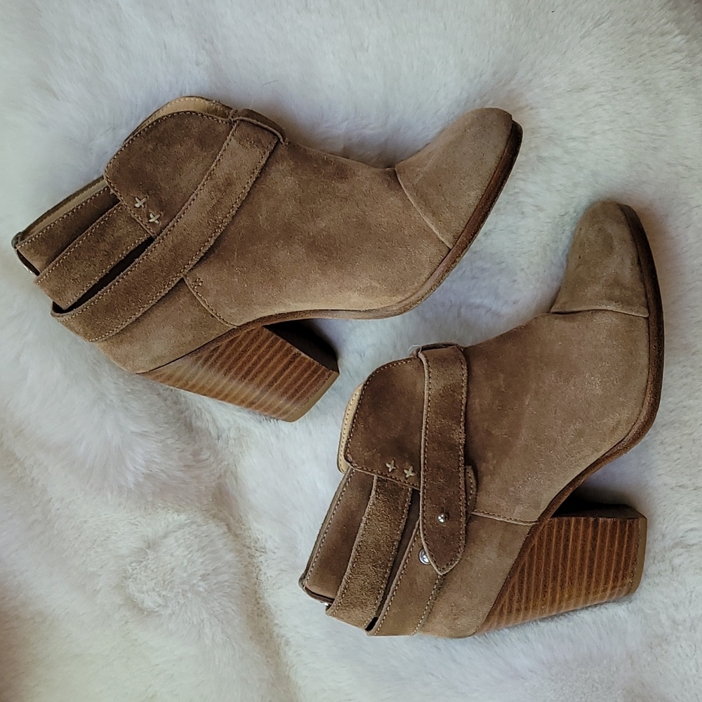 Rag & Bone Harrow Supple Camel Leather Chunky Ankle Booties 36.5